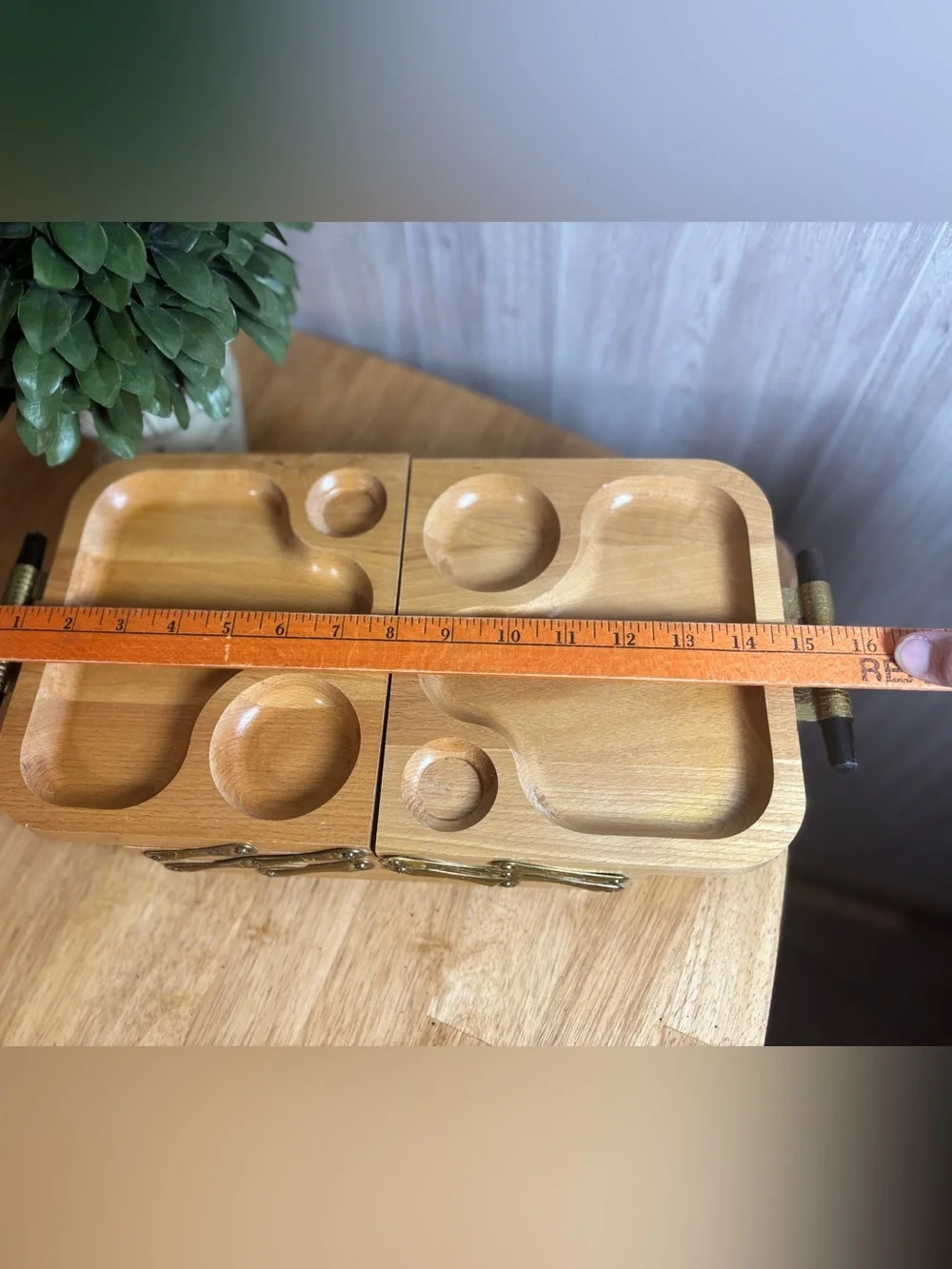 Vintage Expandable Wooden Relish Tray Mid-Century Snack Server Folding Tray